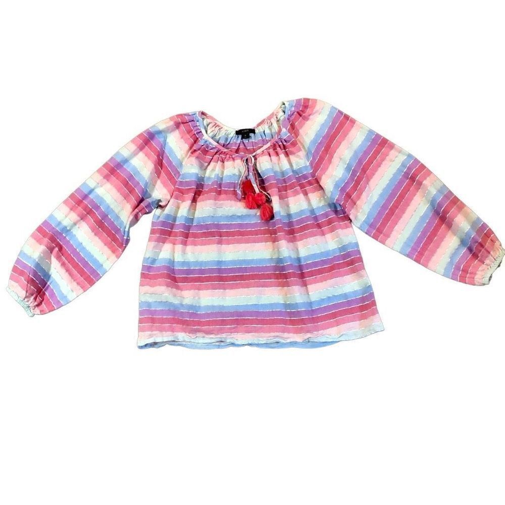 J. Crew Women’s Rainbow Jack Top Stripe Metallic Long Sleeve Blouse Medium